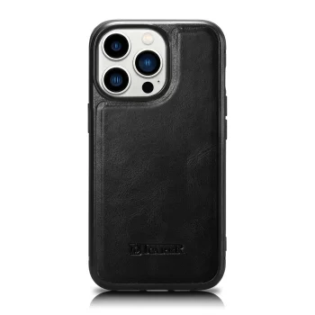 iCarer Leather Oil Wax Phone Case Cover iPhone 14 Pro Max leather case black (WMI14220720-BK)