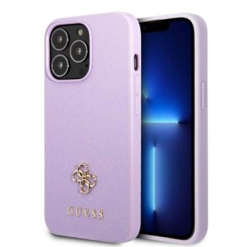Guess Saffiano 4G Small Metal Logo dėklas, skirtas iPhone 13 Pro / 13, violetinis