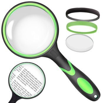 Classic Handheld Magnifying Glass for Reading & Hobbies, 100mm Lens, black-green