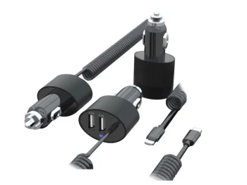 Automobilinis įkroviklis Maclean MCE76 su Lightning laidu, 2x USB, 5.2A, juodas