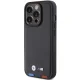 BMW dėklas iPhone 15 Pro telefonui Leather Stamp Tricolor, juodas