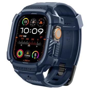 Apsauginis dėklas su dirželiu Spigen Rugged Armor Pro, Apple Watch Ultra 1 / 2 (49mm), tamsiai mėlynas