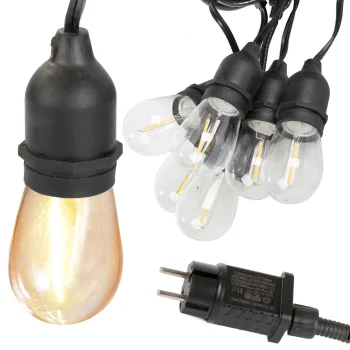 Lauko girlianda su 10 LED E27 lempučių, 10 m, šilta balta