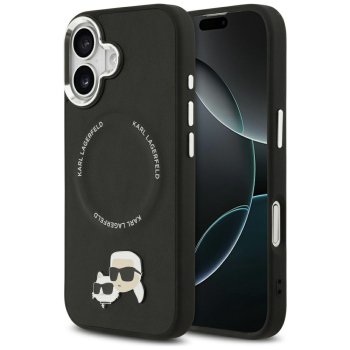Karl Lagerfeld dėklas iPhone 17 su MagSafe Karl & Choupette Pins, juodas