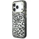 Guess IML Leopard Glitter Triangle Logo MagSafe dėklas iPhone 17 Pro / 18 Pro, juodas