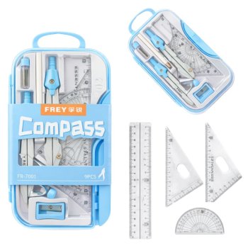 Precision 9-Piece Geometry Set for School with Compass and Case, Blue