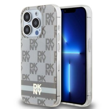 DKNY dėklas iPhone 15 Pro Max su MagSafe IML Checkered Mono Pattern, rožinis