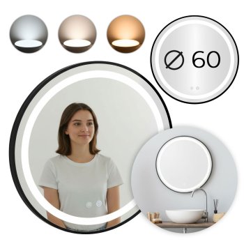 ModernHome apvalus LED vonios veidrodis, 60 cm, su nerasojimo funkcija
