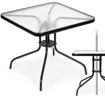 Sodo stalas Multigarden 80x80 cm, su vieta skėčiui, juodas