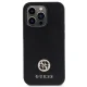 Guess 4G Strass Metal Logo dėklas iPhone 15 Pro telefonui, juodas