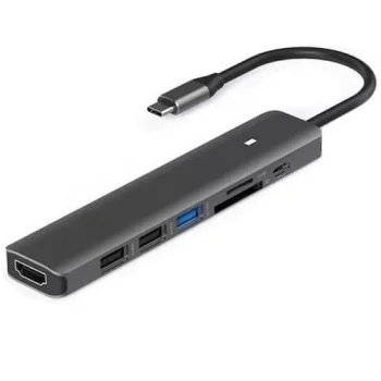 Extra Digital USB-C šakotuvas-adapteris HDMI, 3x USB, SD, TF, PD 100W