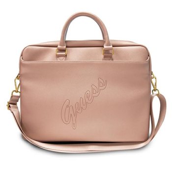 Guess Saffiano Script 16" nešiojamojo kompiuterio krepšys, rožinis