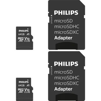 Philips MicroSDXC atminties kortelės 64 GB, 2 vnt., Class 10 UHS-I U1 su adapteriu