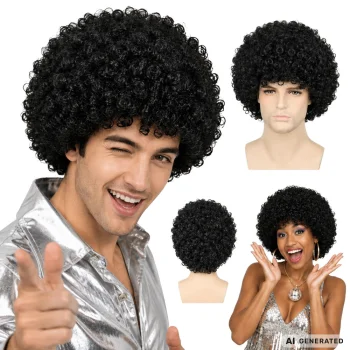 Karnavalinis garbanotas afro perukas vakarėliams, juodas