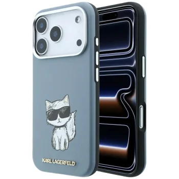 Karl Lagerfeld Smooth Choupette Sketch MagSafe dėklas telefonui iPhone 18 Pro / 17 Pro, šviesiai mėlynas