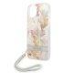 Guess Flower Strap dėklas iPhone 14 Plus telefonui su dirželiu, violetinis