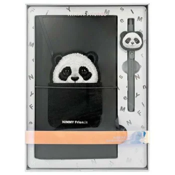 Nimmy Big Eyed Pet 2.0 Panda užrašų knygelės ir rašiklio rinkinys 2-in-1, Black