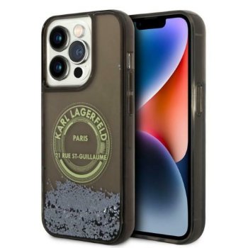 Karl Lagerfeld Liquid Glitter RSG dėklas, skirtas iPhone 14 Pro, juodas