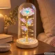 Amžinoji rožė po stiklu su LED apšvietimu ir mediniu pagrindu
