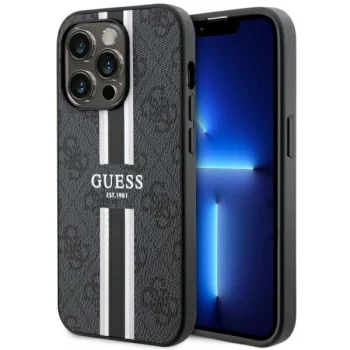 Guess dėklas iPhone 14 Pro telefonui 4G Printed Stripes MagSafe, juodas