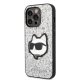 Karl Lagerfeld dėklas iPhone 14 Pro telefonui Glitter Choupette, sidabrinis