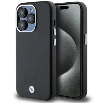 BMW dėklas iPhone 14 Pro Max telefonui Signature Wrapped Metal MagSafe, juodas
