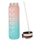 Motivational Water Bottle with Time Marker Reminder Tracker Leak-proof BPA Free, 1L, Pink-Blue