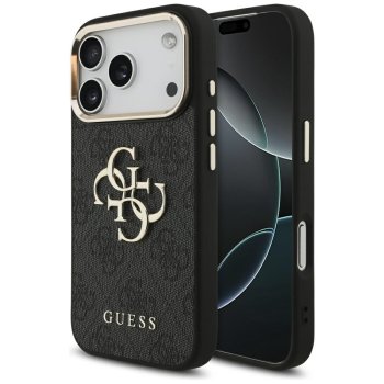 Guess 4G Big 4G Classic Logo dėklas, skirtas iPhone 17 Pro, juodas/auksinis