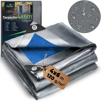 Plonos PL-500 Tarpaulin 400 x 600 cm, 120 g/m2, Silver/Blue