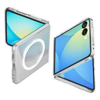 "Spigen AirSkin Mag" dėklas su MagSafe, skirtas Samsung Galaxy Z Flip 7, skaidrus