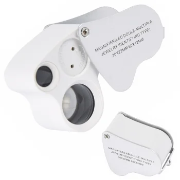 Sulankstoma juvelyrinė lupa 25x 50x su LED ir UV, sidabrinė