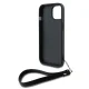 DKNY dėklas iPhone 13 / 14 / 15 su riešo dirželiu, juodas