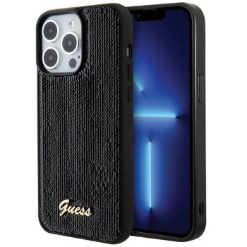 Guess Sequin Script Metal dėklas iPhone 15 Pro telefonui, juodas