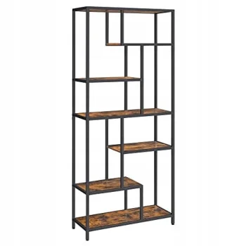 Leobert Modern Bookshelf with 6 Shelves, 180cm, Rustic Brown/Black