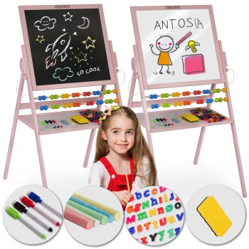 Ricokids dvipusė magnetinė piešimo lenta vaikams, rožinė