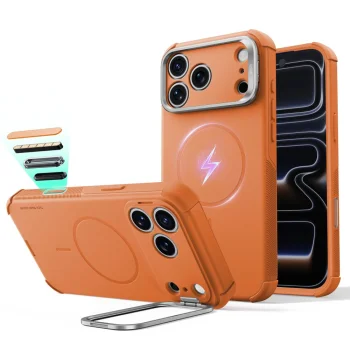 ESR Cyber Tough Kickstand MagSafe dėklas telefonui Apple iPhone 18 Pro / 17 Pro, oranžinis