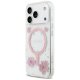 Guess Resin Flowers Glitter MagSafe dėklas iPhone 17 Pro, rožinis
