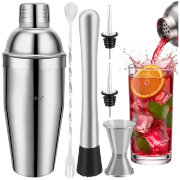 Barmeno rinkinys kokteiliams Zortiva 6in1 su 700 ml plaktuvu, sidabrinis