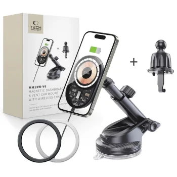 Automobilinis laikiklis su įkrovikliu Tech-Protect MM15W-V6 15W MagSafe, Juodas