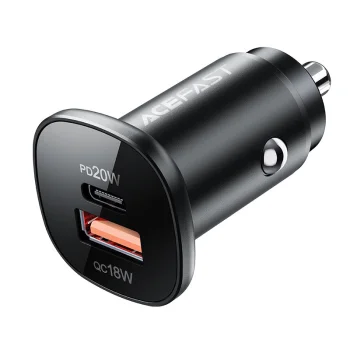 Automobilinis įkroviklis Acefast B1, 38W, USB-C ir USB, juodas