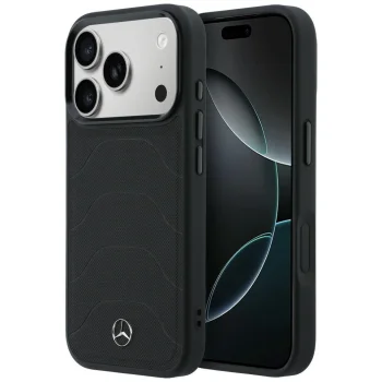 Mercedes Leather Mesh with Bow Line MagSafe dėklas telefonui iPhone 17 Pro Max, juodas