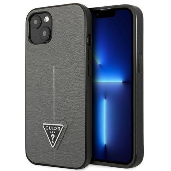 Guess Saffiano Triangle Logo Case for iPhone 14 Plus - Silver