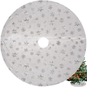 Ruhhy Christmas Tree Skirt with Stars, 78 cm, White/Silver