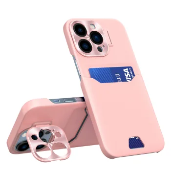 Hurtel dėklas su stovu ir kortelių dėklu, skirtas iPhone 14 Pro Max, rožinis
