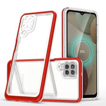 Dėklas Samsung Galaxy A22 4G Hybrid Armor Clear 3 in 1, skaidrus su raudonu rėmeliu
