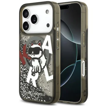 Karl Lagerfeld Liquid Glitter Choupette MagSafe dėklas iPhone 17 Pro Max, juodas