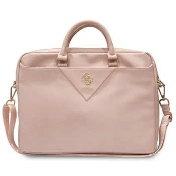 Guess ZIP Leather Triangle nešiojamojo kompiuterio krepšys 16", rožinis