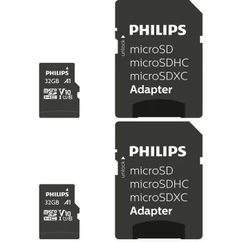 Philips microSDHC atminties kortelė 32 GB Class 10 UHS-I U1 su adapteriu, 2 vnt.