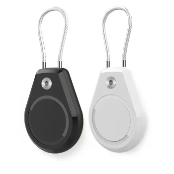 Vandeniui atsparus dėklas Apple AirTag su plieniniu troseliu, 2 vnt., juodas ir baltas