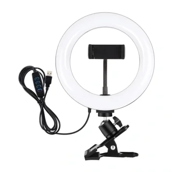 Puluz 20 cm LED žiedinė lempa su monitoriaus spaustuku ir laikikliu PKT3120B, juoda